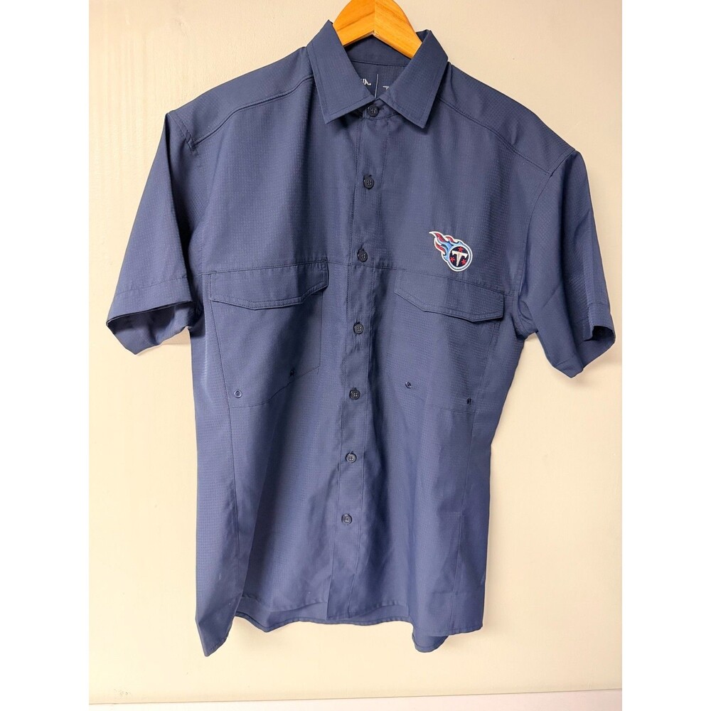 Antigua Tennessee Titans Shirt Mens Small Navy Short Sleeve Button Up Vented